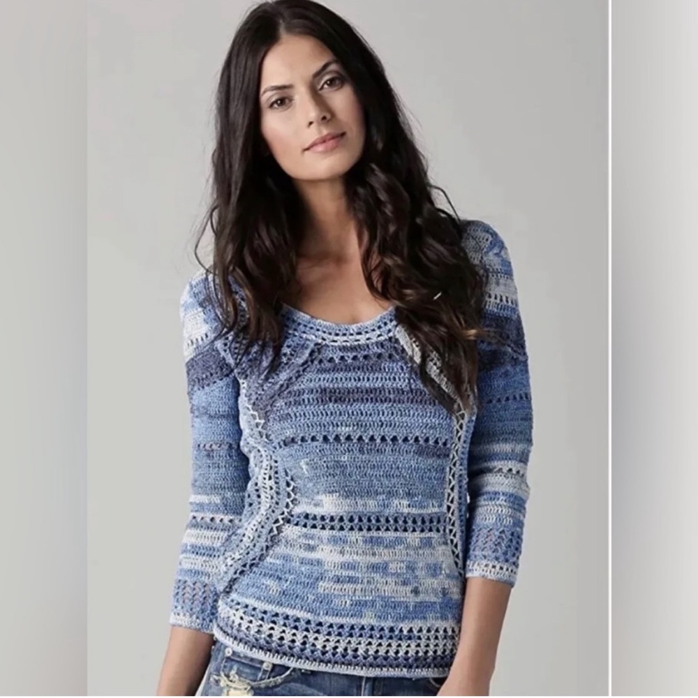 RAG & BONE  Sweater Blue Open Weave Pullover Women's S